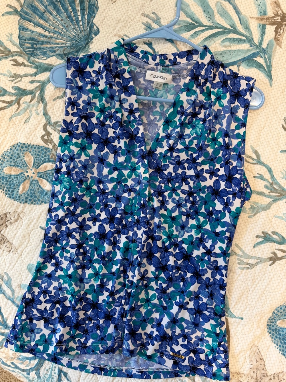 Calvin Klein Blue Teal Floral Sleeveless V-Neck Camisole